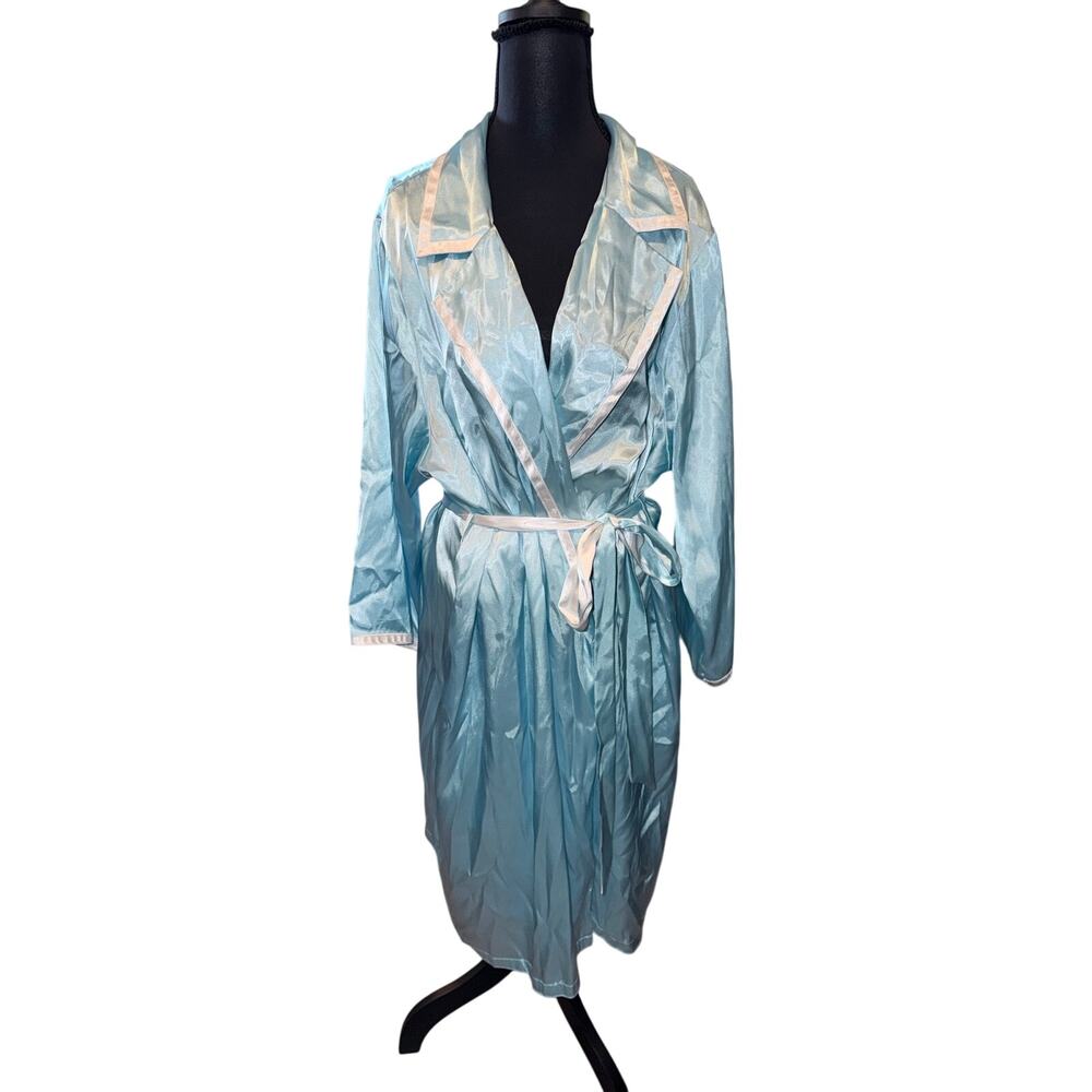 Jones New York ice blue satin belted robe plus size 1X something blue bridal